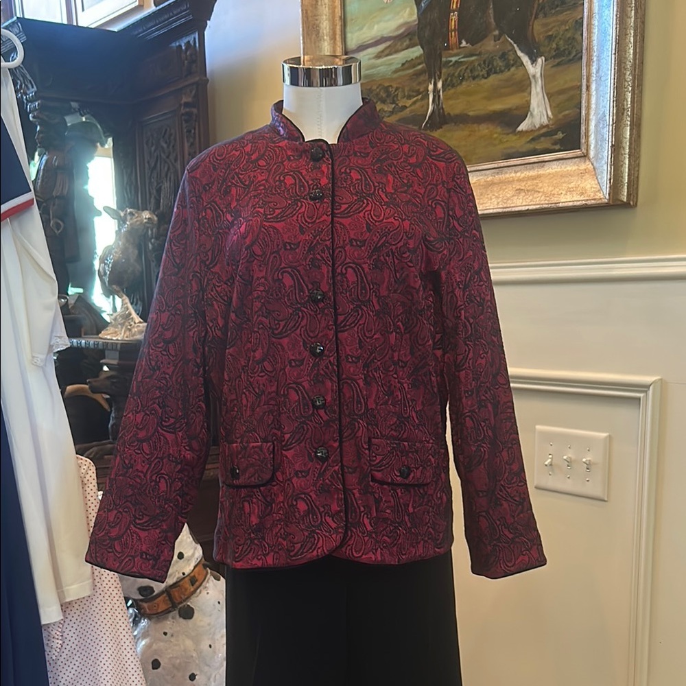 Vintage Styleworks Woman Sz 1X Mandarin Collar Red Black Jacket GUC